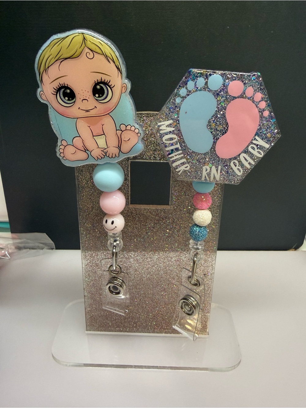 Badge reel. Mother baby RN and baby boy bundle
